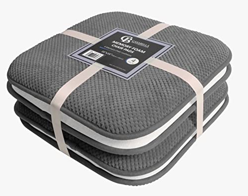 Casabella Memory Foam Chair Cushion Non Slip Back, Round Square Honeycomb Pattern Set of 4 Chair Pads, Durable Seat Cushions for Dinning Chairs, Office Desk & Patio-16x16 Grey Memory Foam Seat Cushion
