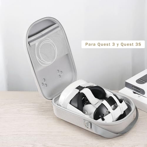 Digi-Tatoo [for Elite Strap] Hard Portable Carrying Case for Meta Quest 3S / Quest 3, Shockproof Portable Bag, Handle Bag for Qculus Quest 3S / Quest 3 Touch Controller with Head Strap (Grey) - Image 4