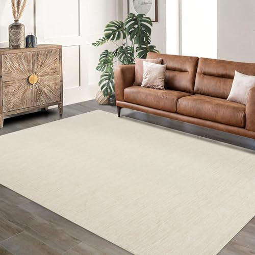 GarveeHome 5x7 Area Rugs for Living Room, Washable Minimalist Area Rug for Bedroom Soft Low Pile Solid Color Carpet Rug for Home Office Decor Beige by GarveeHome - Image 2