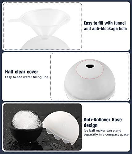 Silicone Whiskey Ice Cube Molds - 6 Pack Individul Round Ice Ball Maker, 2 Inch Sphere Ice Molds With Funnel, Slow Melting Large Ice Ball Mold For Cocktail & Bourbon, Easy Release, Bpa-Free #TOP4