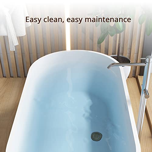 Image of 62 inch Acrylic Freestanding Bathtub, Double Ended Free Standing Tub, Soaking Tub with Integrated Slotted Overflow, Toe-Tap Chrome Drain, cUPC Certified, Glossy White