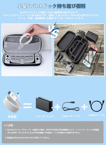 Switch ドック テレビ接続出力【4K&1080P解像度/PD充電/直接にTV出力/HDMI変換】純正直接にTV出力Hdmi スイッチ ドック 小型 高性能チップ 遅延なし 長さ2ⅿ/旅行/出張/持ち運び便利 スイッチ/Switch OLEDノートパソコン/タブレット/スマートフォンなどに対応（白)