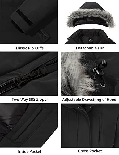 Wantdo Women's Thick Down Coat Hooded Long Winter Jacket With Fur Trim Black S #TOP5