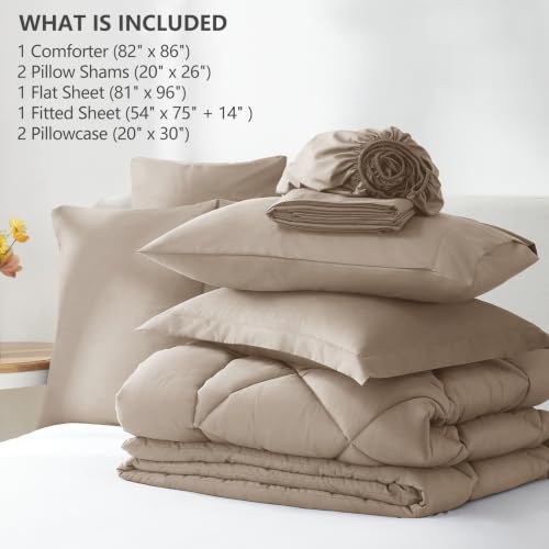 Image of CozyLux Full Size Comforter Sets Khaki - 7 Pieces Bed in a Bag Full, Luxury Soft Bed Set for All Seasons, Bedding Set with Down Alternative Comforter, Sheets, Pillowcases & Shams