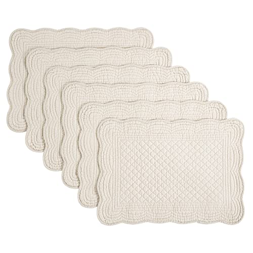 HOMBYS Quilted Placemats Set of 6 Washable-13×18 inches Rectangular Placemats for Kitchen Table-100% Cotton Fabric Rectangular Table Mats-Cotton (18″x13″, Flax)