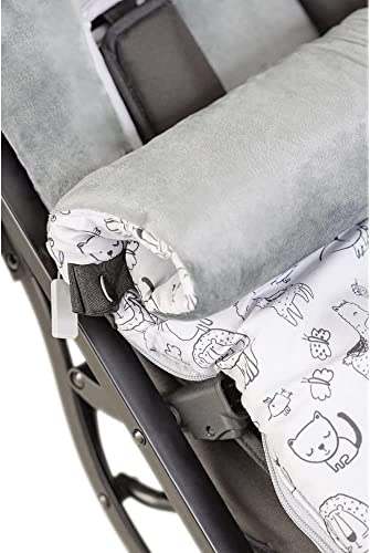 Miniatura 4 de Danielstore Saco Silla Paseo Universal, Animalitos Gris, 90x44 Cm, Poliéster Impermeable Interior Polar Suave, Antideslizante, Doble Cremallera Abrigo Cálido Y Adaptable Para Bebé