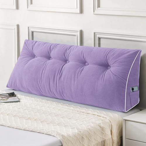 Sasttie Headboard Pillow Queen, Wedge Pillow Headboard for Sitting Up in Bed, Back-Rest Support Triangular Cushion for Reading - Features Removable Washable Cover, Purple