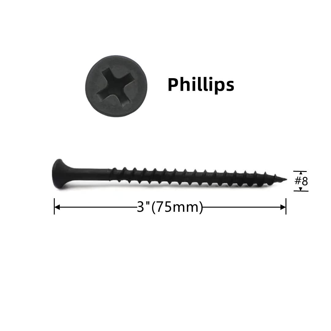 Drywall Screws #8X3,Coarse Thread Sheetrock Wood Screws with Phillips Drive,5 LBS Flat Truss Head Self Tapping Screws Black Phosphate Coated Stainless Fast Self Tapping