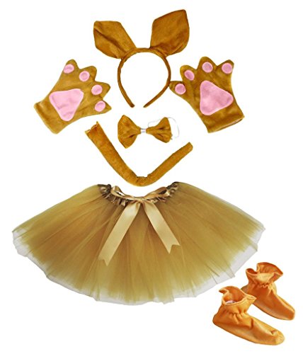 Preisvergleich Produktbild Petitebelle Kangaroo Headband Bowtie Tail Gloves Shoes Gold Tutu 6pc Girl Costume for Party (One Size)