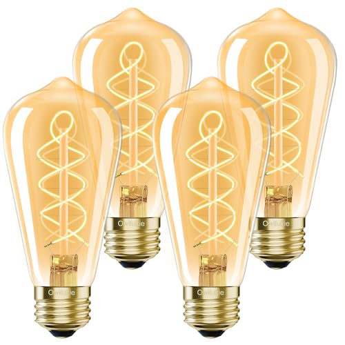 Bombilla LED E26, 4 W, equivalente, E26, 40 W, vintage, luz blanca cálida, 2200 K, ámbar E26, bombilla Edison regulable, ST21/ST64, AC120 V, 300 lm, CR90+, cristal transparente, paquete de 4