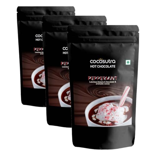 Image of COCOSUTRA Peppermint Hot Chocolate Mix | Enjoy hot or cold | 500 gm | 100% Natural & Vegan Drinking Chocolate | Serves 25 Cups (Pack of 3)