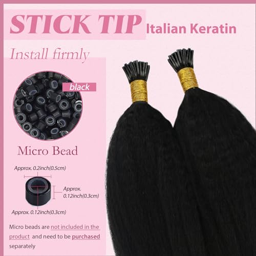 Image of YoungSee I Tip Hair Extensions Human Hair Kinky 22In Itip Human Hair Extensions Black Kinky Straight 50g Itips Hair Extension 50s Cold Fusion Hair Extension Curly for Long Hair