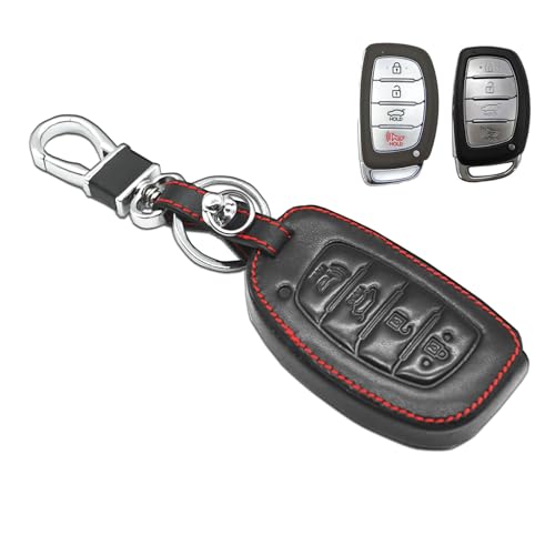MECHCOS Compatible with Hyundai Elantra Sonata Tucson Ioniq Elantra GT Leather Key Fob Cover Case Protector Shell Key Chain Holder, NOT FIT Flip/Pop Out Key