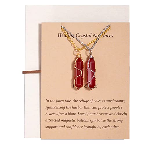 2Pcs Carnelian Necklace With Wire Wrapped, Crystals And Healing Stones Pendant Necklaces With Wish Card Envelope, Hexagonal Natural Gemstone Chakra Reiki Jewelry For Women Girls Holiday Gifts(Red) #TOP2