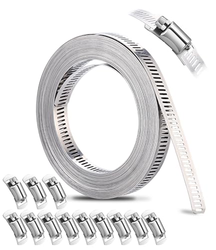 Xespis 5m Abrazaderas Metalicas para Tubos, con 12 Piezas Sujetadores, de Acero Inoxidable 304, Abrazaderas Metalicas Ajustable, para Tuberías de Gas Domésticas, Tuberías de Agua, Tanques