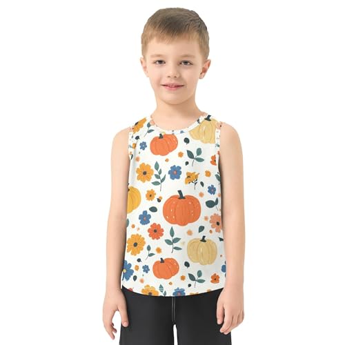 Autumn Pumpkins Flowers Retro Children Tank Tops Sleeveless Summer Vest Tee Sports Clothes for Golf Swim Bike Jog 3T2
