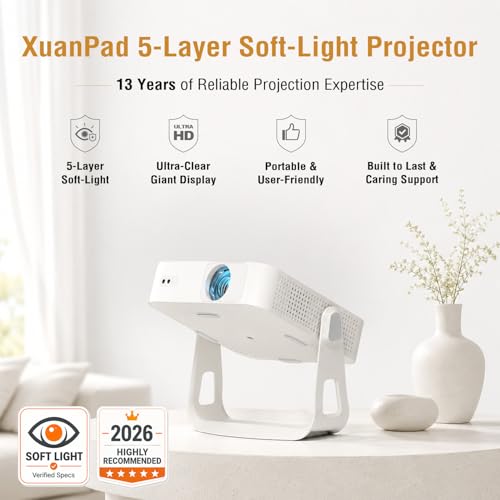 [Officially-Licensed App & Auto Focus]White Smart Mini Projector with WiFi and Bluetooth, XuanPad 4K Support Movie Projector, Portable Native 1080P Outdoor Projector with 360° Stand by XuanPad - Image 9