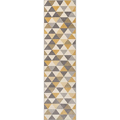 Well Woven Isometry Gold & Grey Modern Geometric Triangle Pattern Runner Rug 3X10 (2'7" X 9'10" Runner) #TOP1