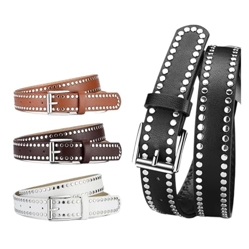 Womens Belt Fashion Belt Men Women PU Leather Material Rivet Decoration Punk Style Alloy Silver Pin 107CM2