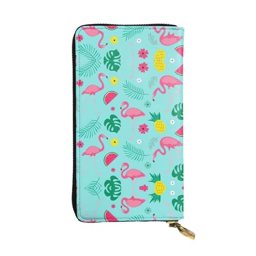 Portefeuille cuir vintage imprimé flamant rose - Poche monnaie tendance noir