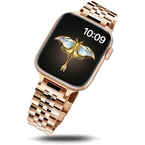 Aniaboho Classic Metal Band Compatible with Apple Watch Ultra Series 8 SE 7 6 5 4 3 2 1, iWatch Bands for Women Men, Durable Business Stainless Steel Bands for Apple Watch 41mm 40mm 38mm (Rose Gold) Cover