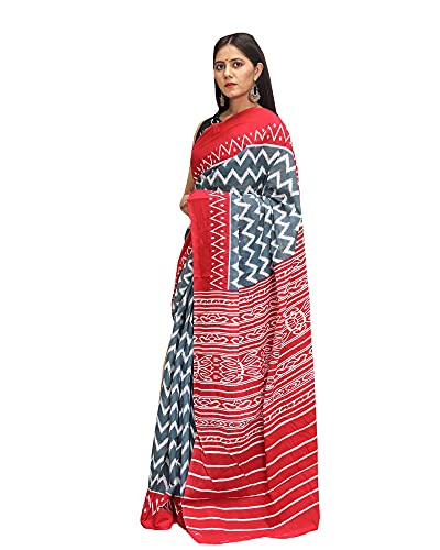 Sari en coton mulmul imprimé main Jaipuri traditionnel fait main chic