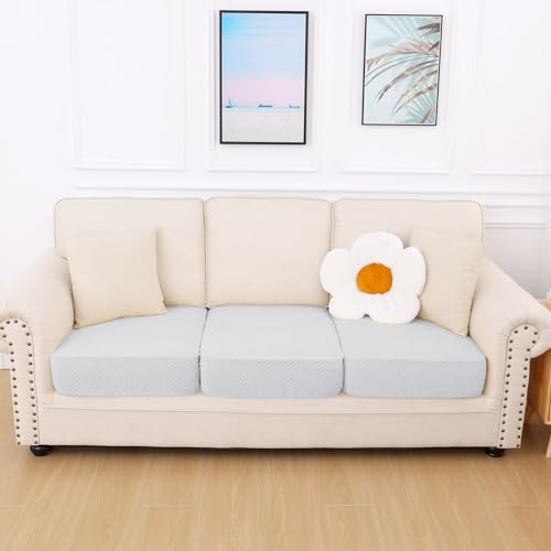 hyha Waterproof Couch Cushion Covers, Stretch Magic Sofa Seat Slipcover, Waterproof Sectional Couch/Sofa Cushion Covers for Pets Washable with Elastic Bottom(3PC, Light Grey) by hyha - Image 6