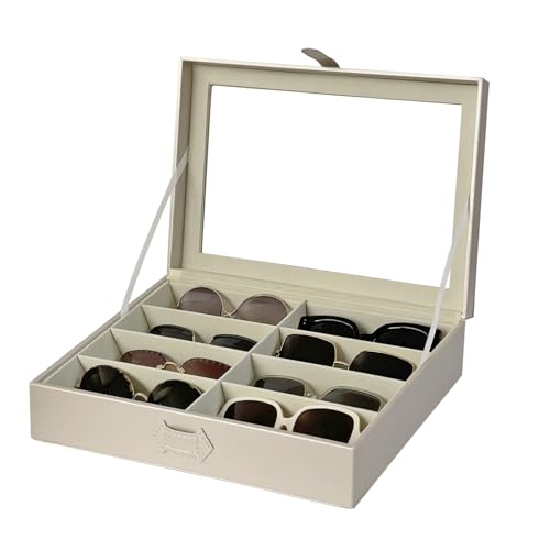 UnionPlus 8-Slots Sunglasses Case Organizer, Eyeglass Glasses Display Holder Collector, Multiple Sunglasses Storage Case, Pearly-lustre Beige