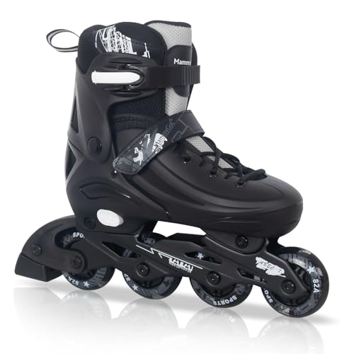 MammyGol Adjustable Inline Skates for Kids Youths Adults, All Wheels Light Up, Indoor and Outdoor Blades Roller Skates for Boys Girls Teen Beginners Black