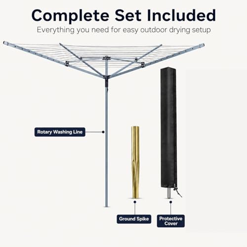 KAYNUR 4 Arm Rotary Washing Line for Outdoor Clothes Drying - 40M, 50M, 60M Options with Foldable Design, Ground Spike & Protective Cover - Image 7