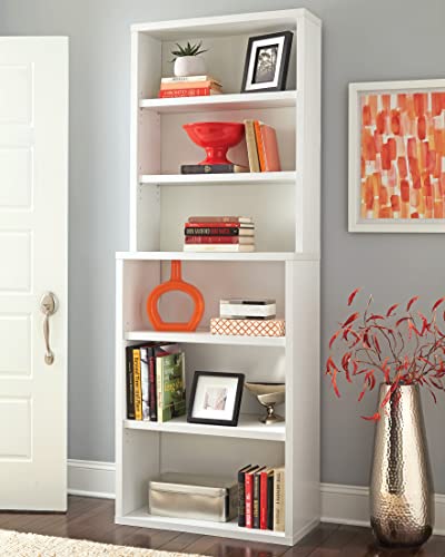Closetmaid Bookshelf With 6 Shelf Tiers, Adjustable Shelves, Tall Bookcase Hutch, Sturdy Wood With Closed Back Panel, White Finish #TOP1