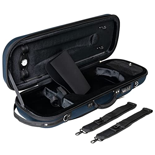 Mi&Vi Foamed Hard, Sturdy, Durable 4/4 Violin Case W/Hygrometer, Carry Straps, Oblong, Violin Strings Container (Blue) #TOP1