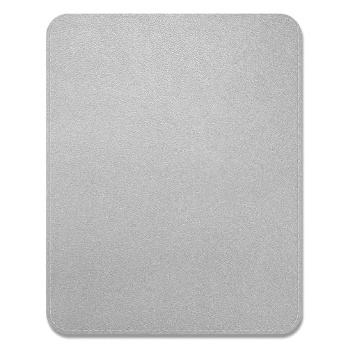 Tapis de souris en cuir argenté élégant avec bords cousus pour un bureau chic