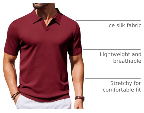 Image of COOFANDY Men's V Neck Short Sleeve Stretch Knit Polo Shirt