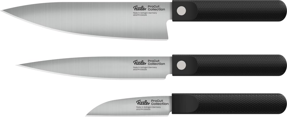 Fissler Procut/Premium Messer-Set 3-teilig (1 Fleischmesser 18 cm, 1 Gemüsemesser 9 cm, 1 Kochmesser 20 cm) handgeschliffene Edelstahlklinge, Made in Germany, sehr leicht, ergonomisch