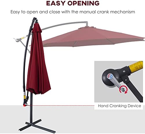 Outsunny 3(m) Garden Banana Parasol Hanging Cantilever Umbrella with Crank Handle, 8 Ribs and Cross Base for Outdoor, Sun Shade