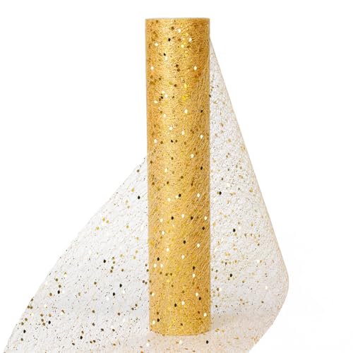 Muwodkdn Chemin de Table Noel Non Tissé 30CM x 10Yards Organza Tulle Rouleau Bobine avec Paillettes Ruban De Table Décoratif Réutilisable pour Fête Anniversaire...
