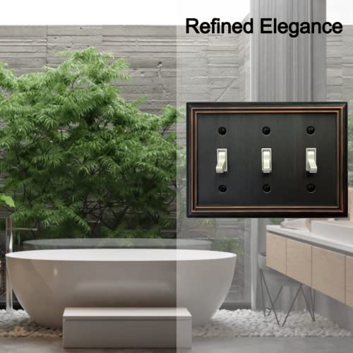 OKAWYC Triple Toggle Light Switch Cover Adler Metal Wall Plate, 2-Pack Aged Bronze 3 Gang, Light Switch Cover Decorative Wallplate, Durable by OKAWYC - Image 4
