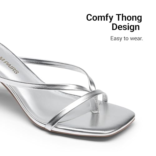 DREAM PAIRS DREAM PAIRS Kitten Heels for Women Flip Flops Slip on Low Heels Open Square Toe Thong Heeled Strappy Sandals Slides Comfortable Dress Shoes,Size 11,Silver,DWUMFF2503