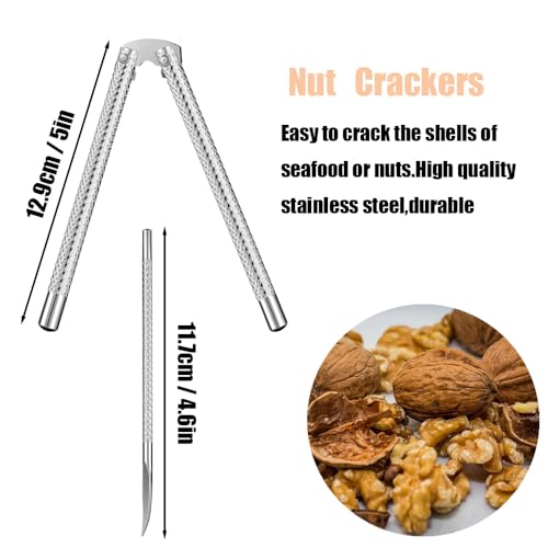 Nut Cracker 2Pcs and 4 Picks,Stainless Steel Nut Cracker Tool Set for Seafood Crackers Walnut(Silvery). - Image 3