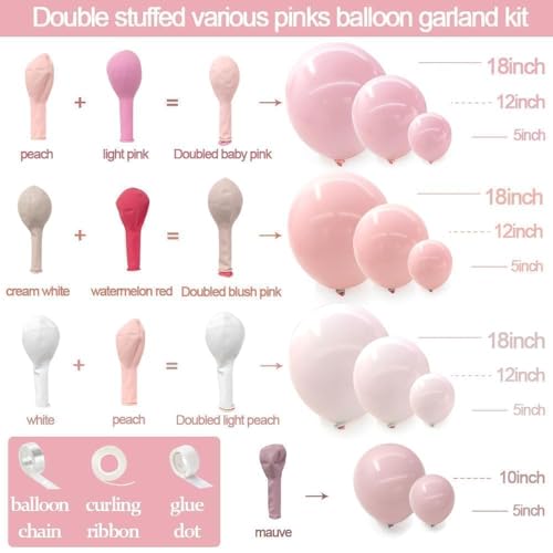 Image of Pastel Pink Balloons Latex Light Baby Pink Balloon Garland Arch Kit Different Sizes for Birthday Baby Shower Winter Bridal Prom Party Decorations