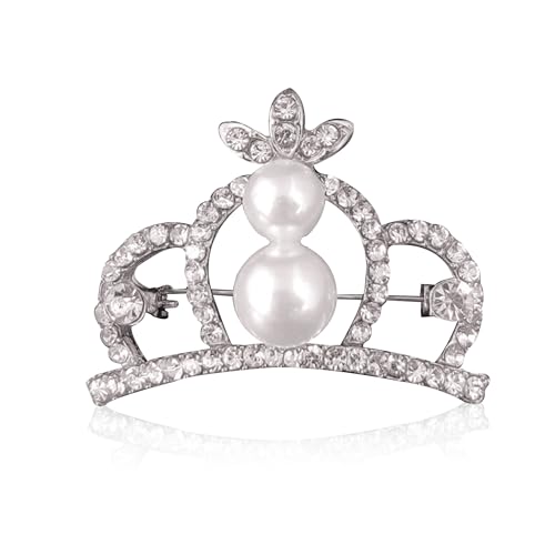 Image of YUNXI King Queen Royal Crown Brooch For Women Men Fashion Gold Silver Rhinestones Crystal Brooches Pin Wedding Party Banquet Birthday