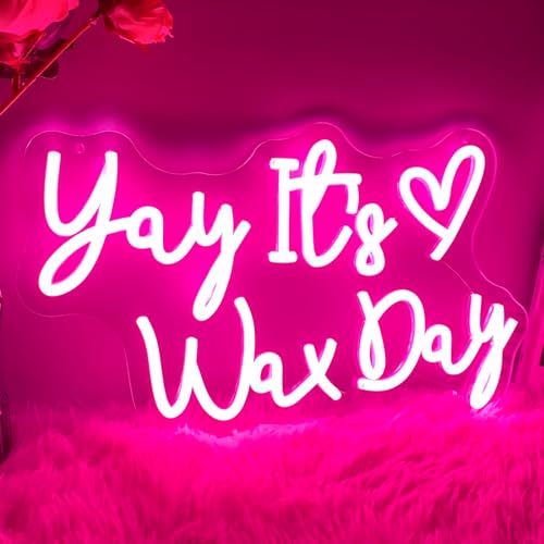 Image of Yay It's Wax Day Neon Sign For Spa Beauty Room Nail Brows Lashed Salon Studio LED Wall Art Decor For Business Stores Logo Barber Shops Led Word Indoor Custom Neon Lights 5V USB Powered Pink 40x23.6 CM