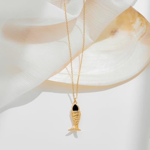 YUJIE Dainty Fish Necklace for Women Lovely Fish Charm with Black Stone Necklace Fashion Beach Jewelry by YUJIE - Used condition - Image 2