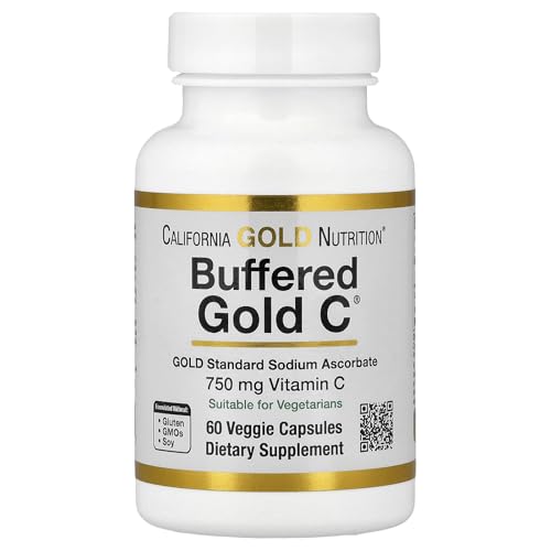 California Gold Nutrition Buffered Gold C, Gold Standard Sodium Ascorbate (Vitamin C), 60 Veggie Capsules