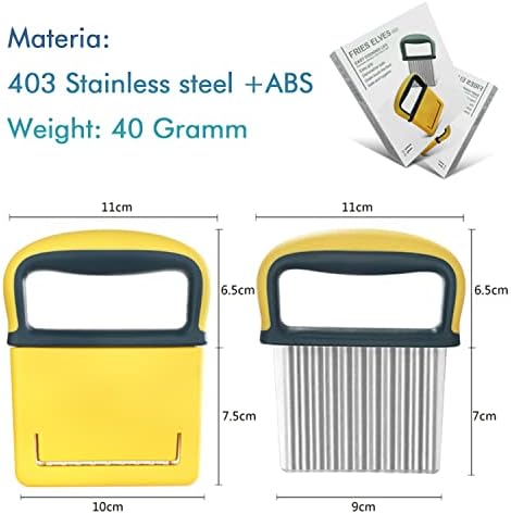 Potato Crinkle Cutter, Stainless Steel Crinkle Chip Cutter Knife French Fries Vegetable Cutter Wavy Blade Potato Slicer Dishwasher Safe (Yellow)