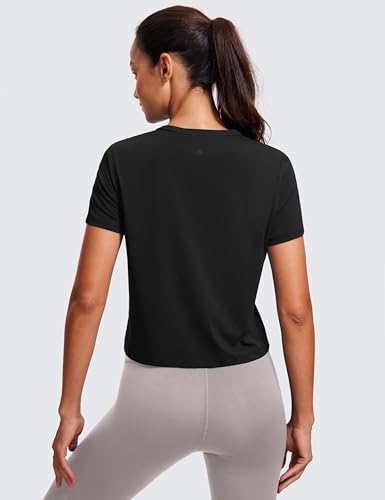 CRZ YOGA Camiseta feminina de algodão pima, manga curta, gola alta, para treino, ioga, atlética, cam