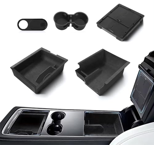 ZAUQ Tesla Model 3 & Y 5-Piece Console Organizer Set – Tesla Model 3 & Model Y Interior Accessories Flocked – Custom Fit Anti-Slip Upgrade for 2021 2022 2023