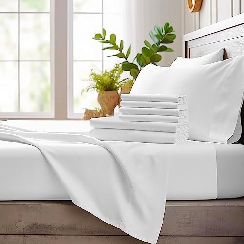 Bamboo Bay 4 Piece Queen Size Sheet Set, 100% Viscose Made from Bamboo, Breathable, Ultra Soft Cooling Bed Sheets for Hot Sleepers, Beddings with Deep Pockets Fit 16" Mattress, White - Thumbnail 4