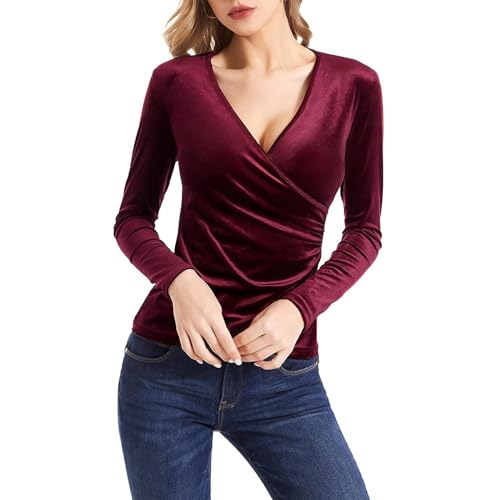 SMUXP Liquidação de venda camisa de veludo preto para mulher, camisa de veludo acolchoada, camisa de veludo vermelho, camisa de veludo castanho para mulher, Vermelho#26, L